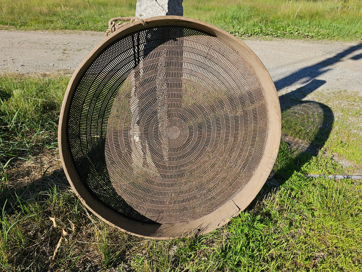 Large 33" Diameter Primitive Metal and Wood Sifter, Rustic Decor