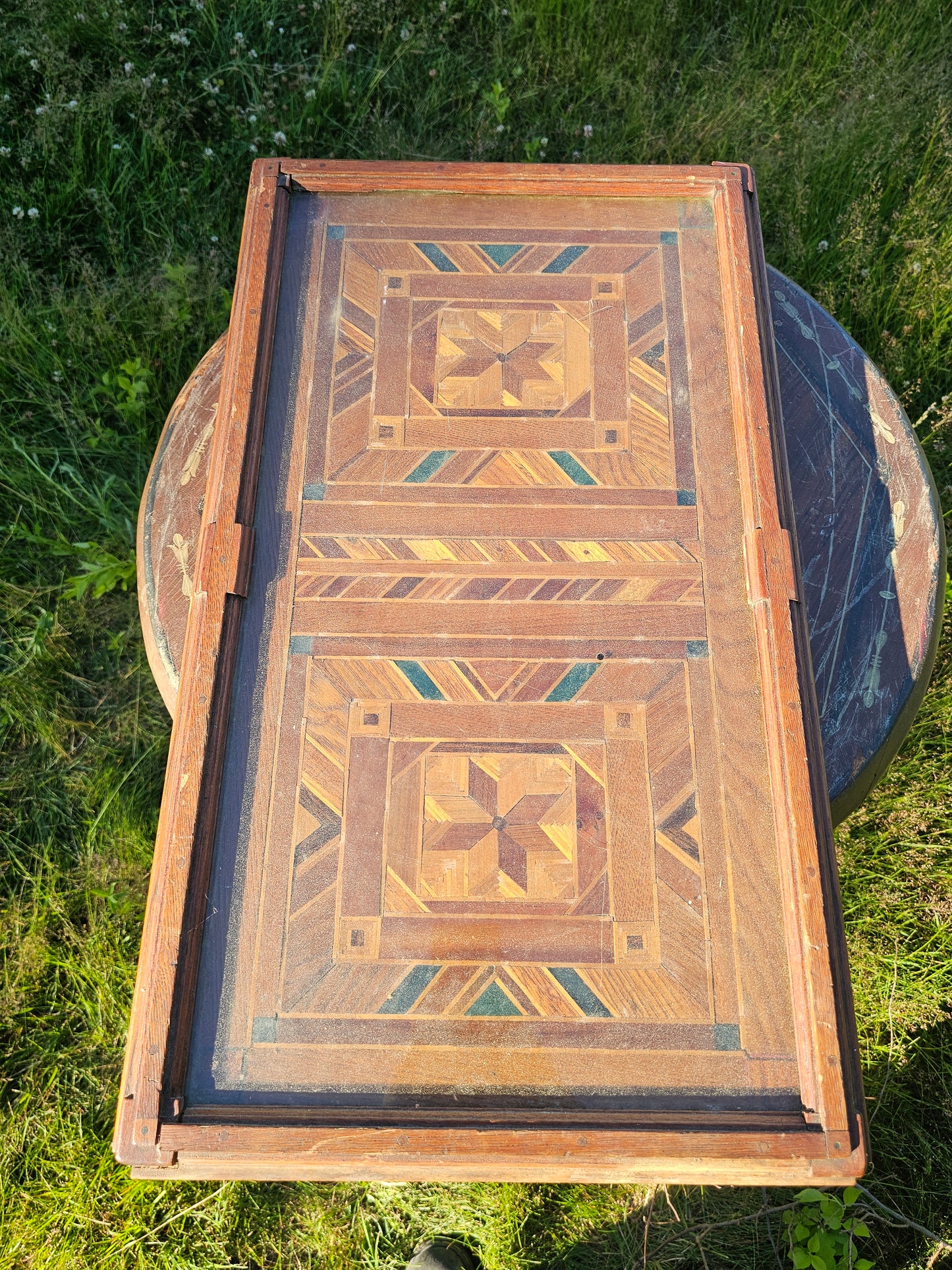 Unusual Inlaid Folk Art Wood Tray / Table Top