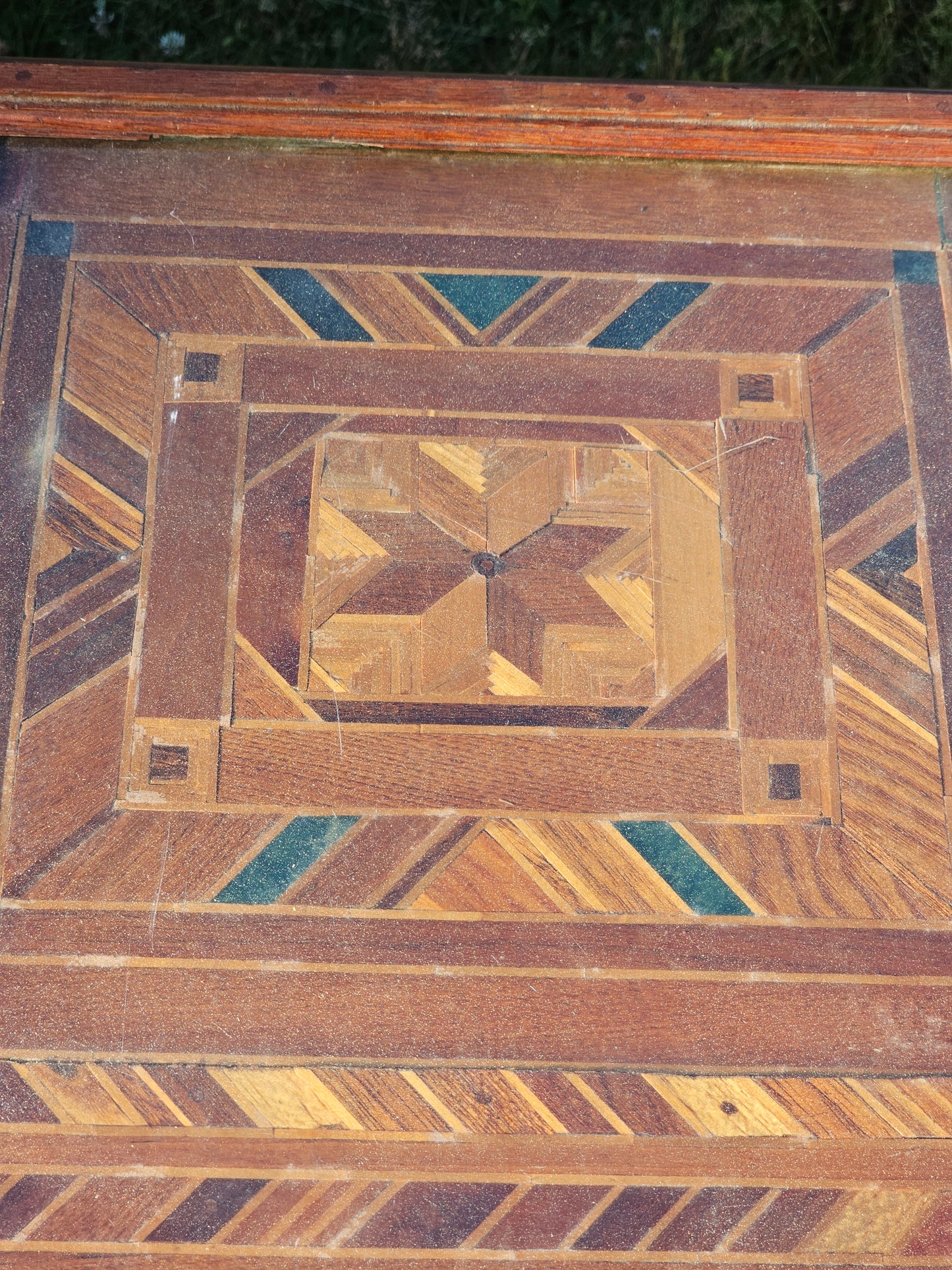 Unusual Inlaid Folk Art Wood Tray / Table Top