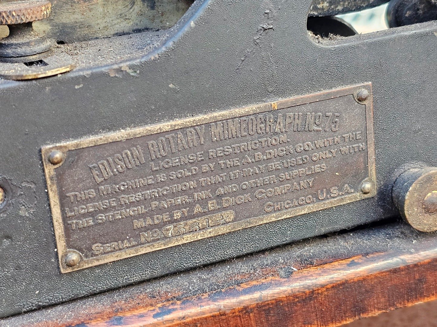 Antique Edison Rotary Mimeograph No. 75 Duplicating & Stencil Printing Machine, Made by A.B. Dick Company, Chicago, U.S.A., Copyright 1904