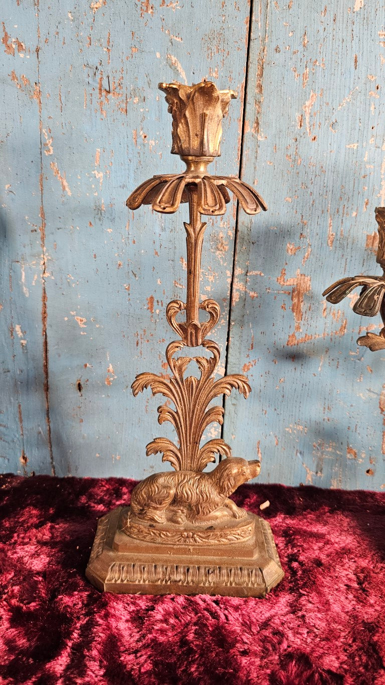 Antique Brass Girondole Candle Holder Set With One Center Piece And Two Sides, Misc Crystals Included