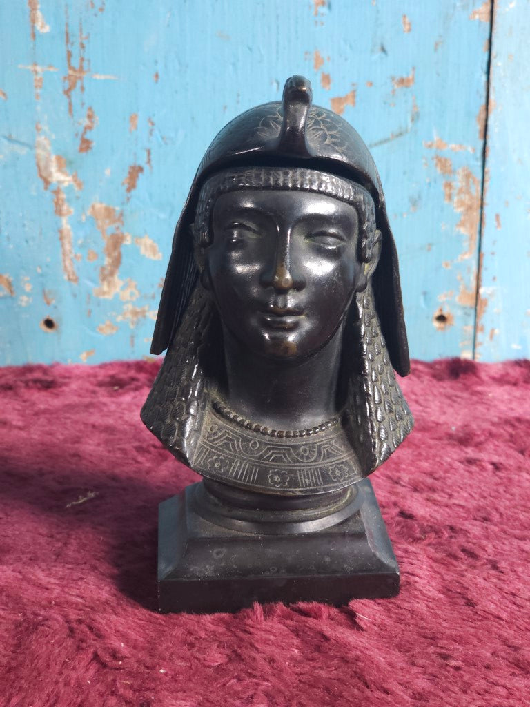 Figural Egyptian Revival Lady Head Inkwell, No Insert, Damage To Base Corners