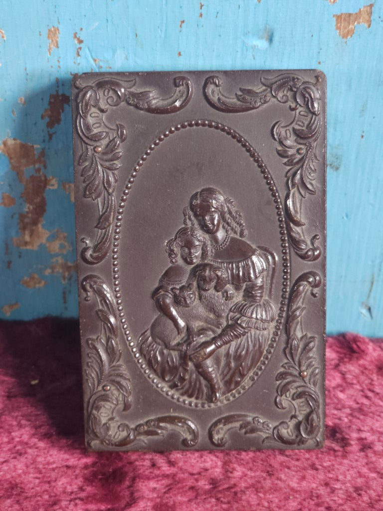 Antique Thermoplastic Hard Image Case With Children And Pets, Containing Two Ambrotype Photos