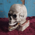 Lot 010 - Vintage Bisque Skull Nodder, Paint Remnants, Made In Japan