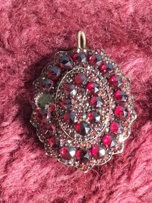 Antique Brooch With Hair Memento, Garnets, Missing One Garnet