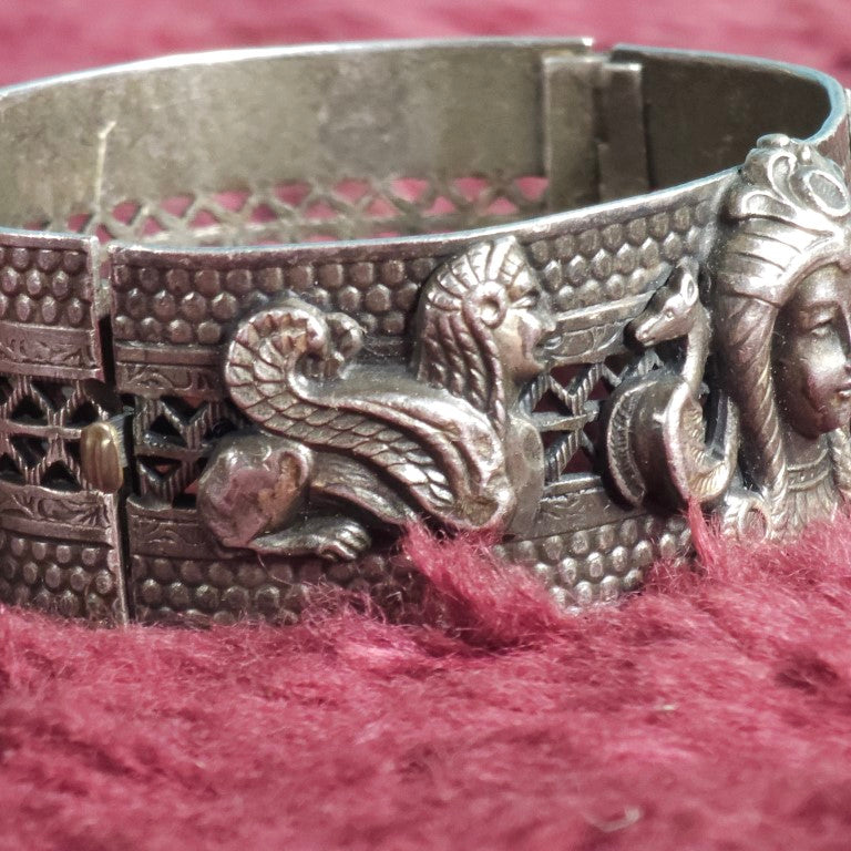 Antique Bracelet With Woman'S Head And Snakes, Sphinx Motif