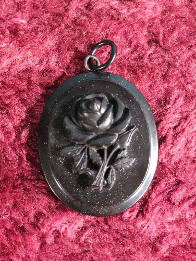 Antique Black Mourning Brooch With Rose Motif