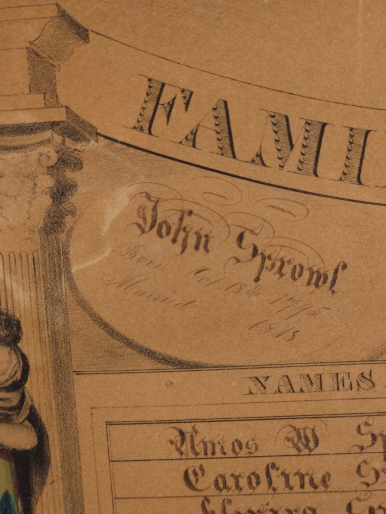 Antique Family Register Lithograph, Hand Filled, Published By N. Currier, Sprowl Family