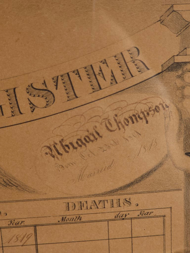 Antique Family Register Lithograph, Hand Filled, Published By N. Currier, Sprowl Family