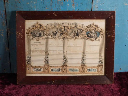 Antique Family Register Lithograph, Hand Filled, Features Mourning Motif, By Sarony & Major, Maples And Libby Family