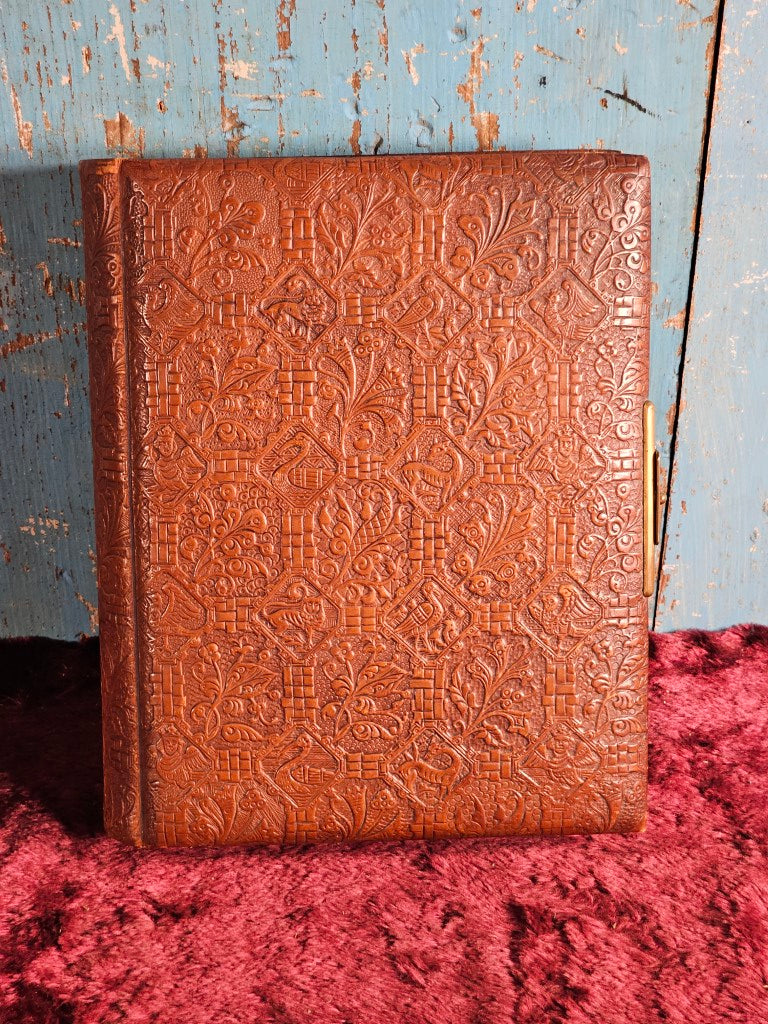 Antique Brown Leather Cover Photo Album, 35 Photos