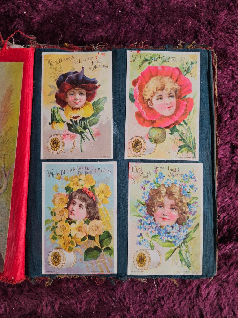 Antique Scrapbook With Linen Pages, Many Interesting Cards