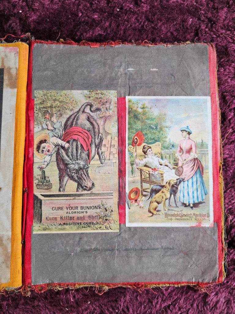 Antique Scrapbook With Linen Pages, Many Interesting Cards