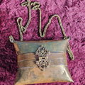 Lot 038 - Vintage Metal / Copper Purse With Chain Strap, Red Velvet Lining