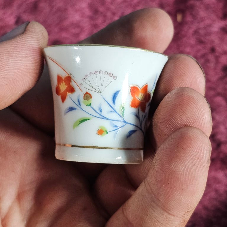 Vintage Tiny Lithophane Sake Cup, Point Toward Light And A Face Appears, Rim Chipped