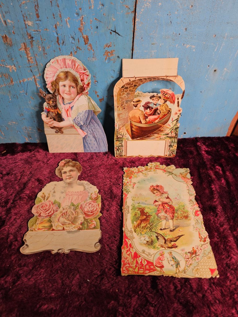 Grouping Of Antique Victorian Die Cuts Including Girl With Chihuaha