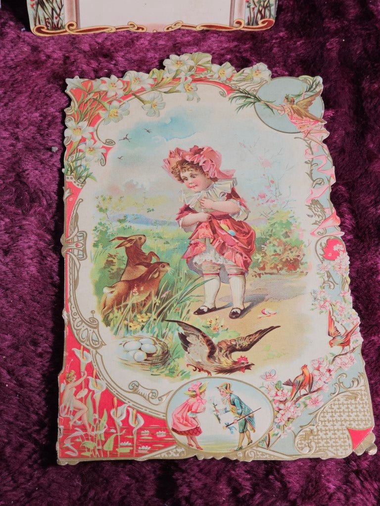 Grouping Of Antique Victorian Die Cuts Including Girl With Chihuaha