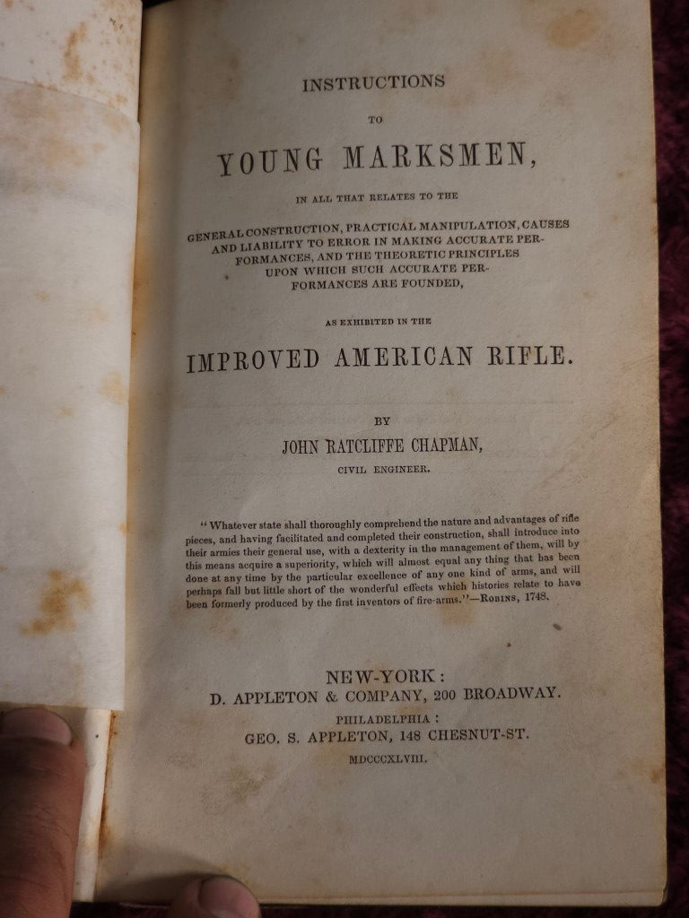 Antique Improved American Rifle Book, Instructions To Young Marksmen, 1848