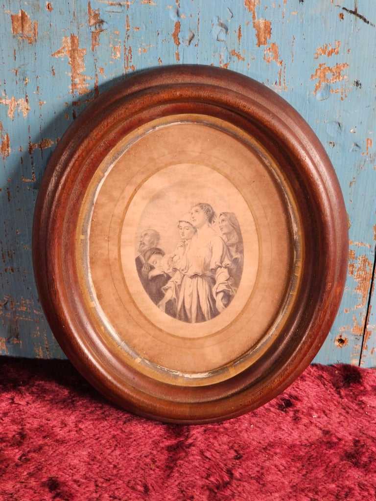 Antique Oval Framed Religious Image, Woman Crying