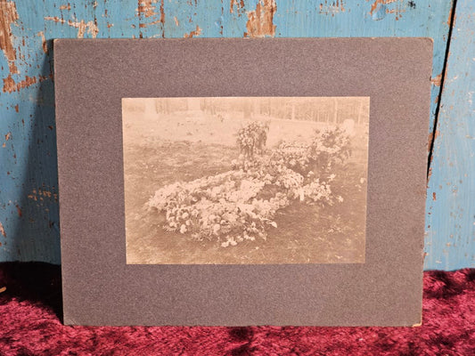 Antique Boarded Photo Of Funeral Flowers By Graveside, Name "Alick" Is Visible