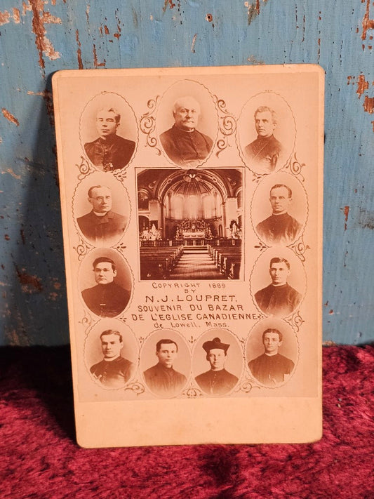 Souvenir Of Du Bazar De L'Eglise Canadienne De Lowell Mass, 1889 Cabinet Card Of Priests, By N.J. Loupret