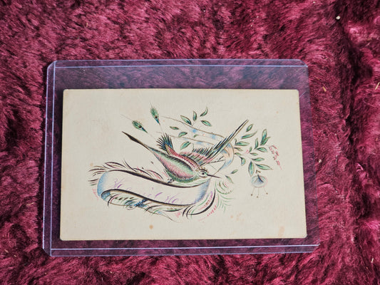 Antique Calling Card, Colorful Bird, Name In Pink