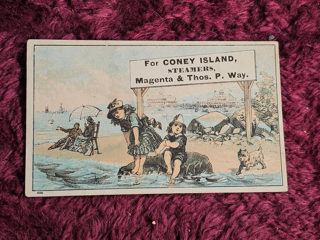 Newark To Coney Island Steamship Company Trade Card, Magenta & Thos.P. Way.