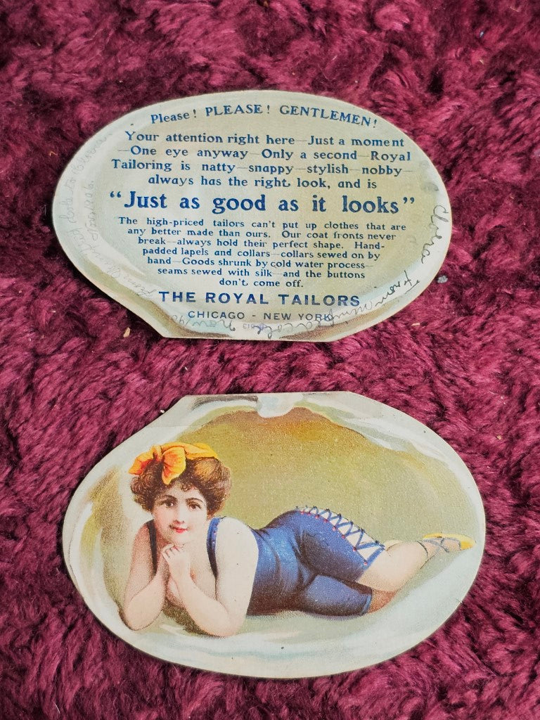 Pinup Woman In Clam, Royal Tailors Trade Card, Chicago And New York, Split