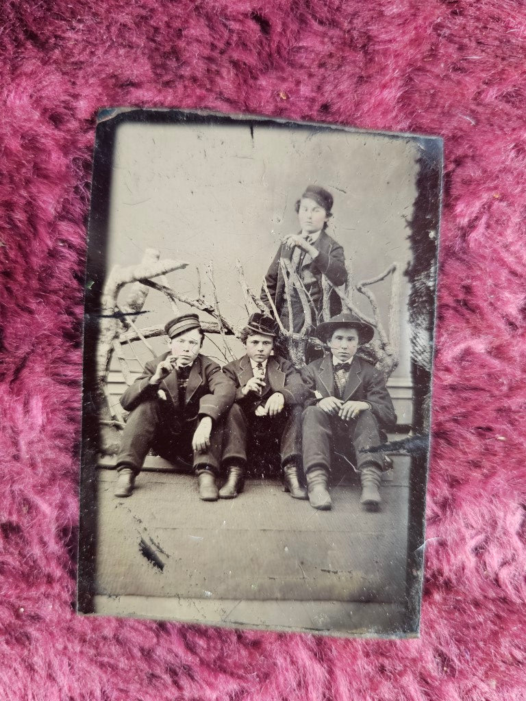 Tintype Of Young Boys Smoking Cigars