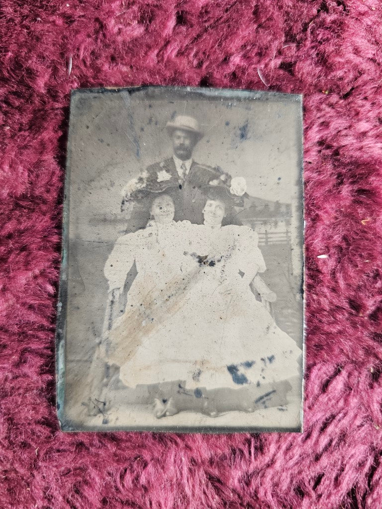 Tintype Of Man And Two Women In White