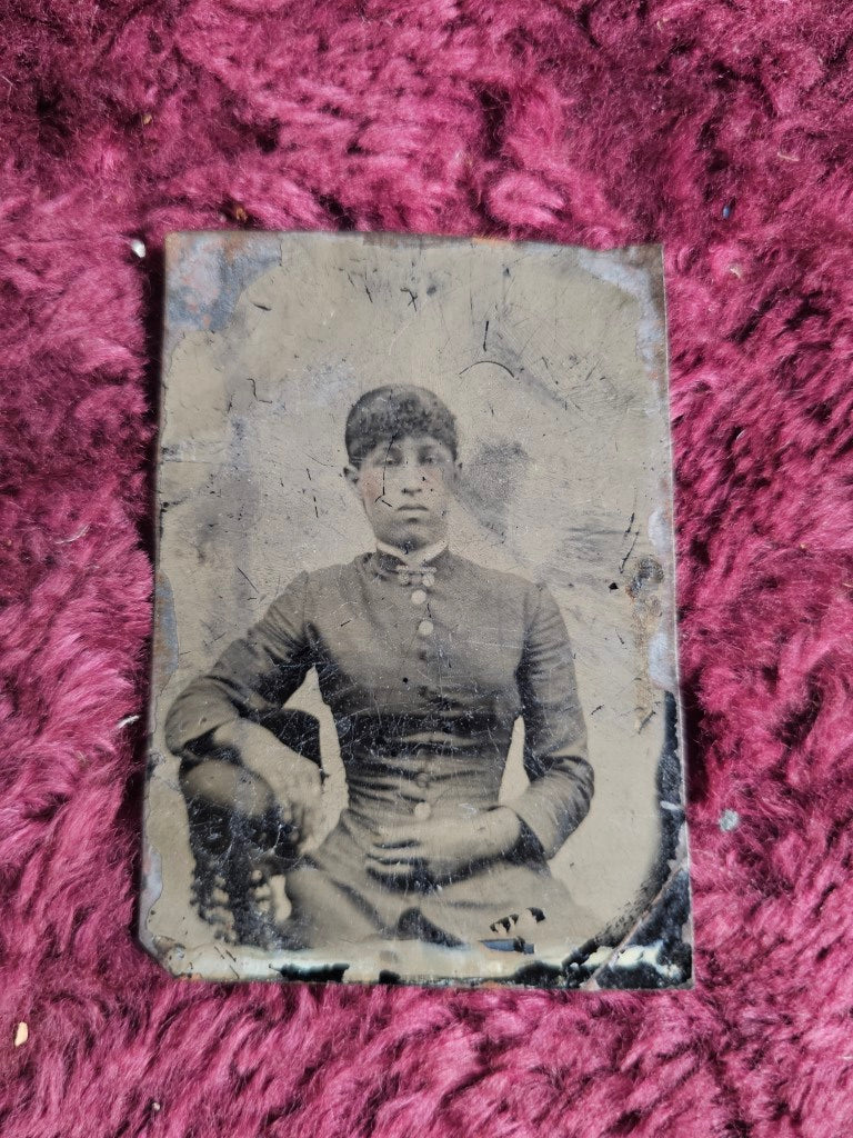 Tintype Of Black Woman Hand In Lap, Resting Hand On Side Of Chair