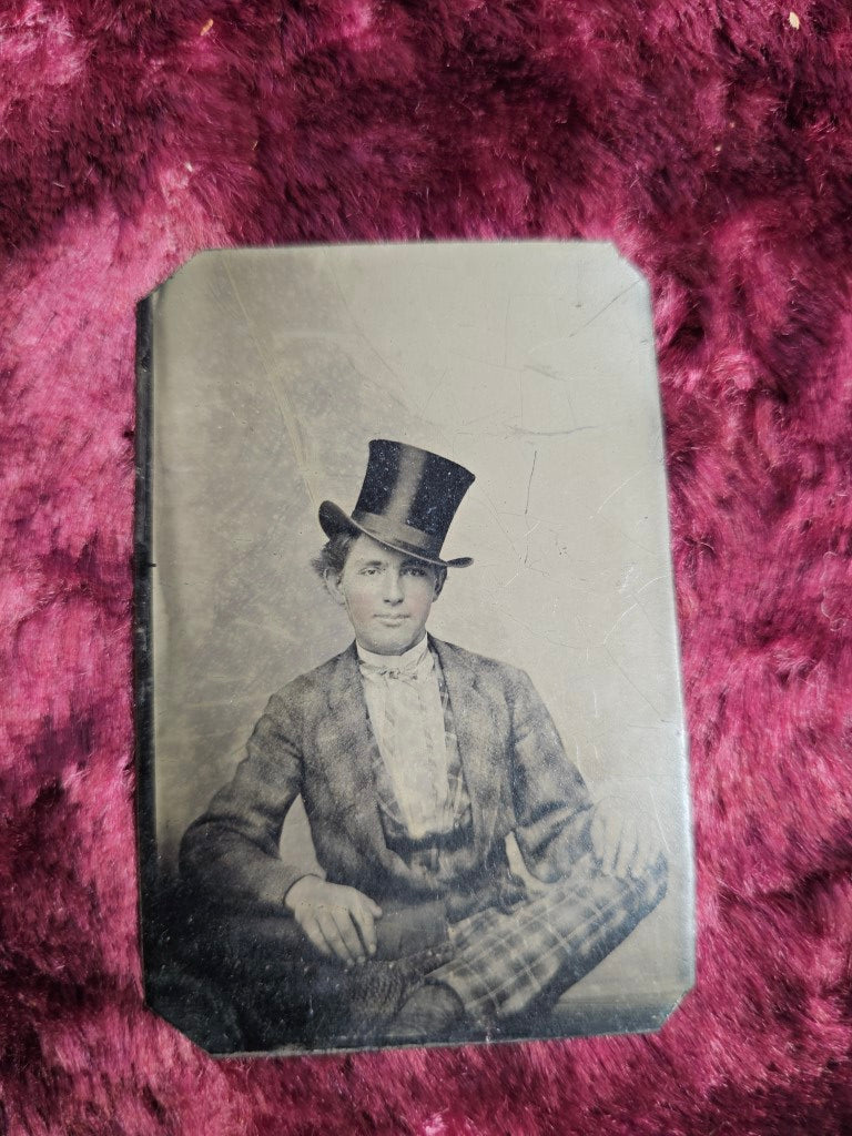 Tintype Of Man In Tophat, Plaid Suit