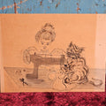 Lot 126 - Drawing Of Cat And Woman Sewing, Pen And Ink