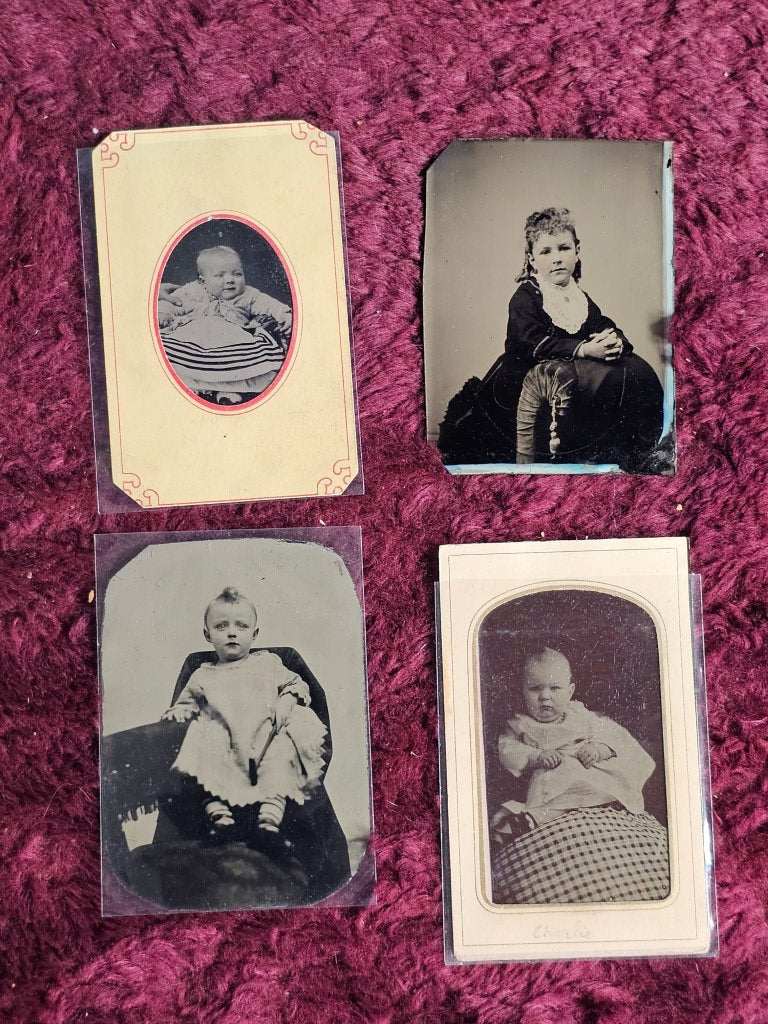 Grouping Of Four Tintypes Of Babies And Children