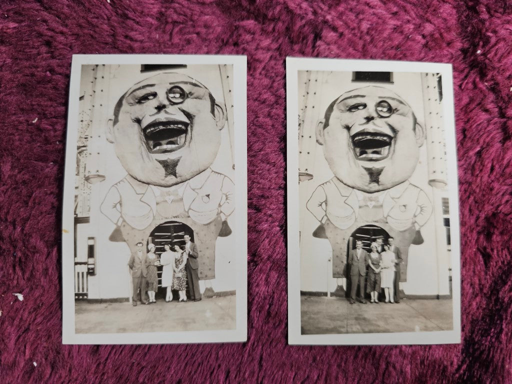 Pair Of Snapshot Photos Of People At Sideshow, Amusement Park