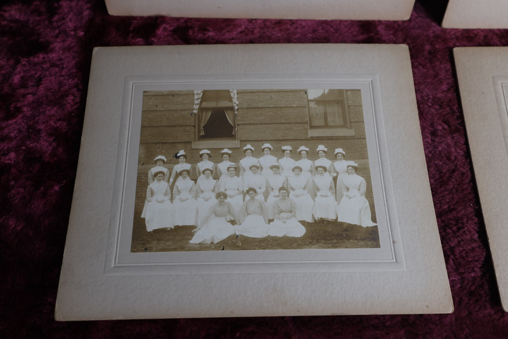 Lot 003 - Grouping Of Five Antique Boarded Photos Of The Staff, Nurses, Patients, And Grounds Of Cooley Dickinson Hospital, Northampton, Massachusetts, Devine & Rosenberg Photographers