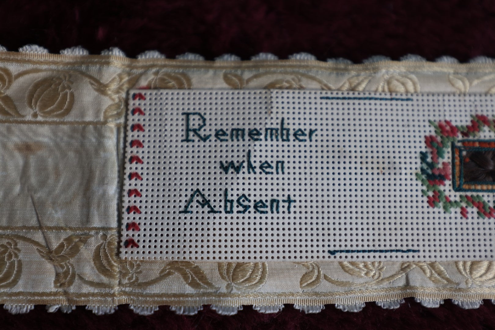 Lot 005 - Antique Paper And Cloth Memento Bookmark, "Remember When Absent," With Woven Hair Keepsake