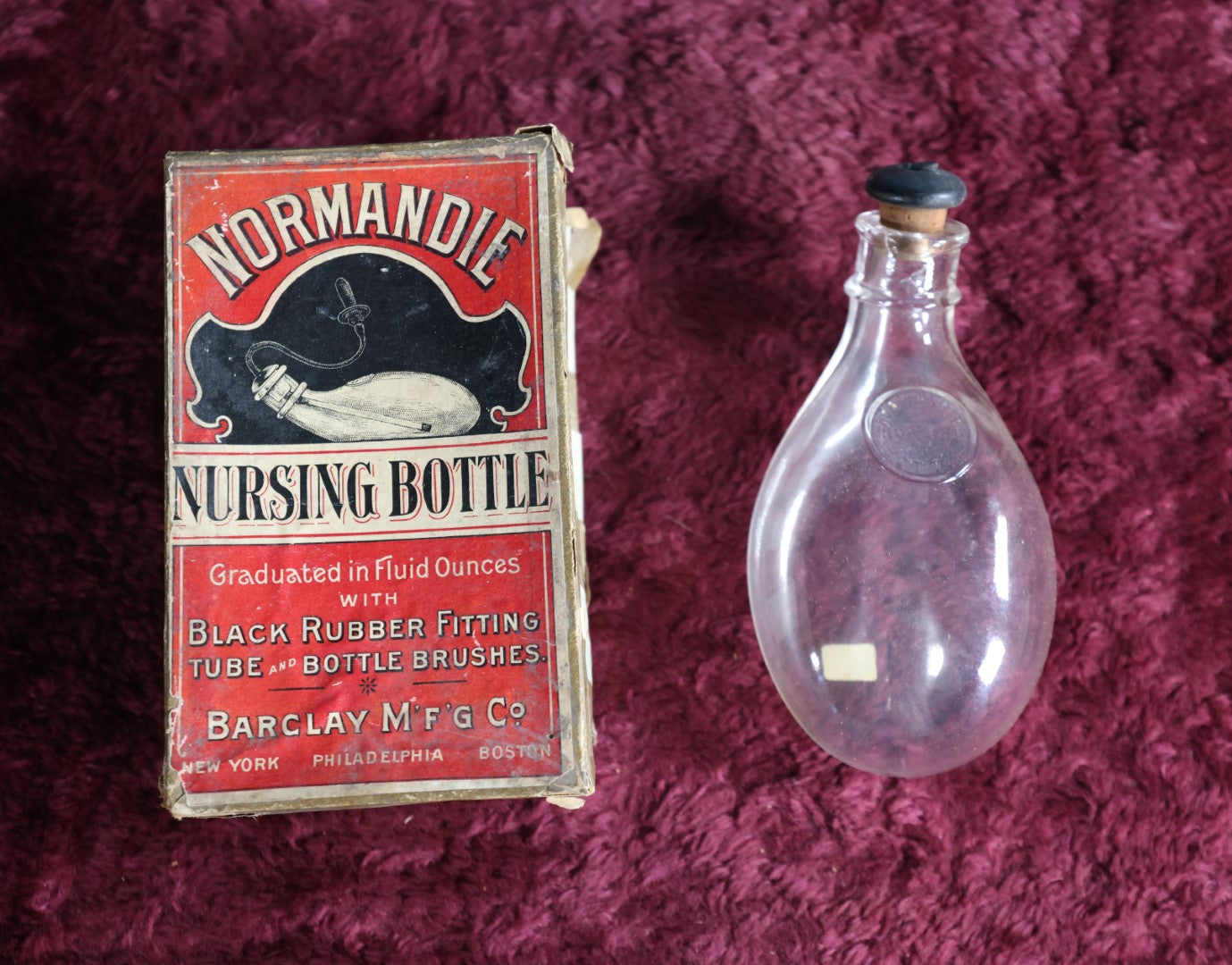 Lot 009 - Antique Normandie Nursing Bottle, Baby Nursing "Murder Bottle" In Box, Box Is Rough