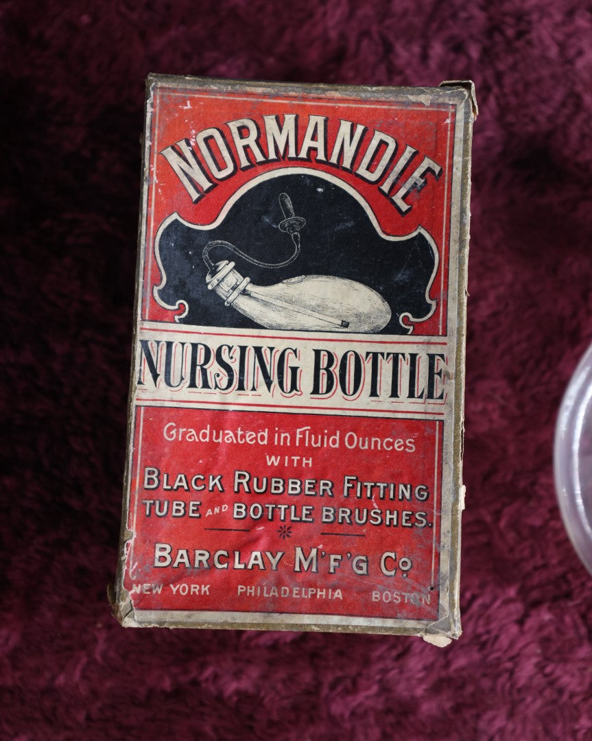 Lot 009 - Antique Normandie Nursing Bottle, Baby Nursing "Murder Bottle" In Box, Box Is Rough