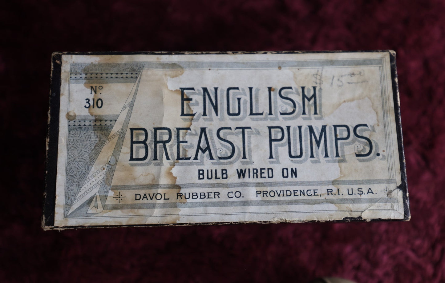 Lot 011 - Antique English Breast Pump In Box, Davol Rubber Co, Providence, Ri