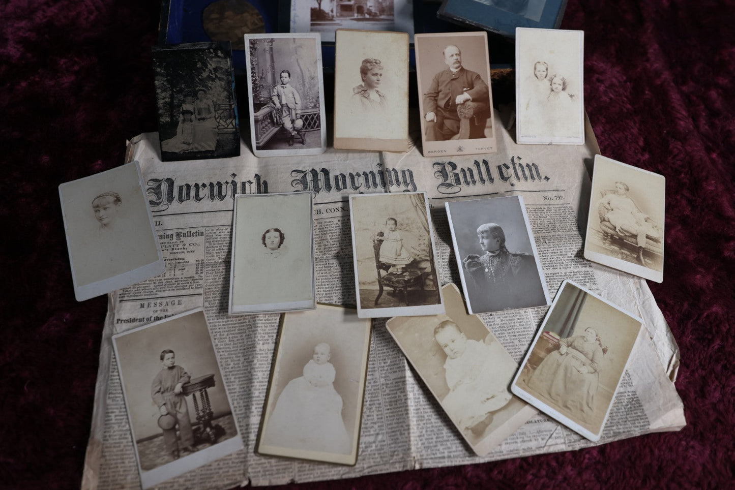 Lot 015 - Massive Family Photo Archive With Tintypes, Cdv Photos, And More, Including Box And 1861 Newspaper With Message From President Abraham Lincoln