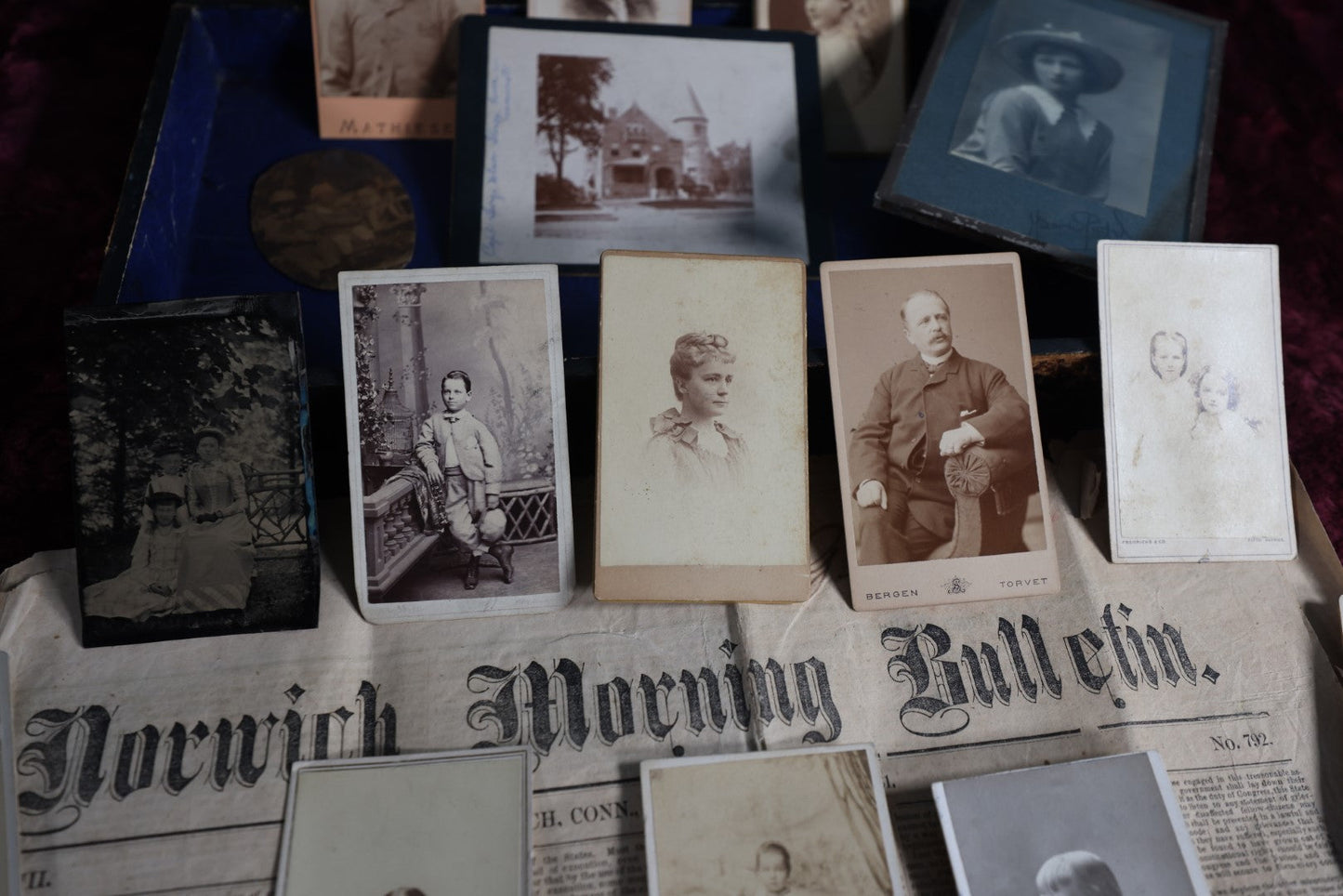 Lot 015 - Massive Family Photo Archive With Tintypes, Cdv Photos, And More, Including Box And 1861 Newspaper With Message From President Abraham Lincoln