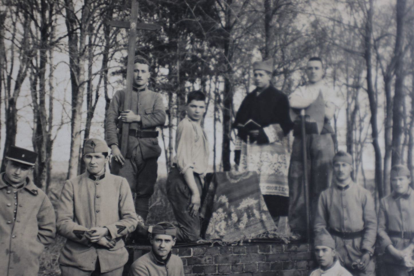 Lot 018 - Antique Rppc French Real-Photo Postcard Of Men Holding Folk Art Casket With Skull And Crossbones