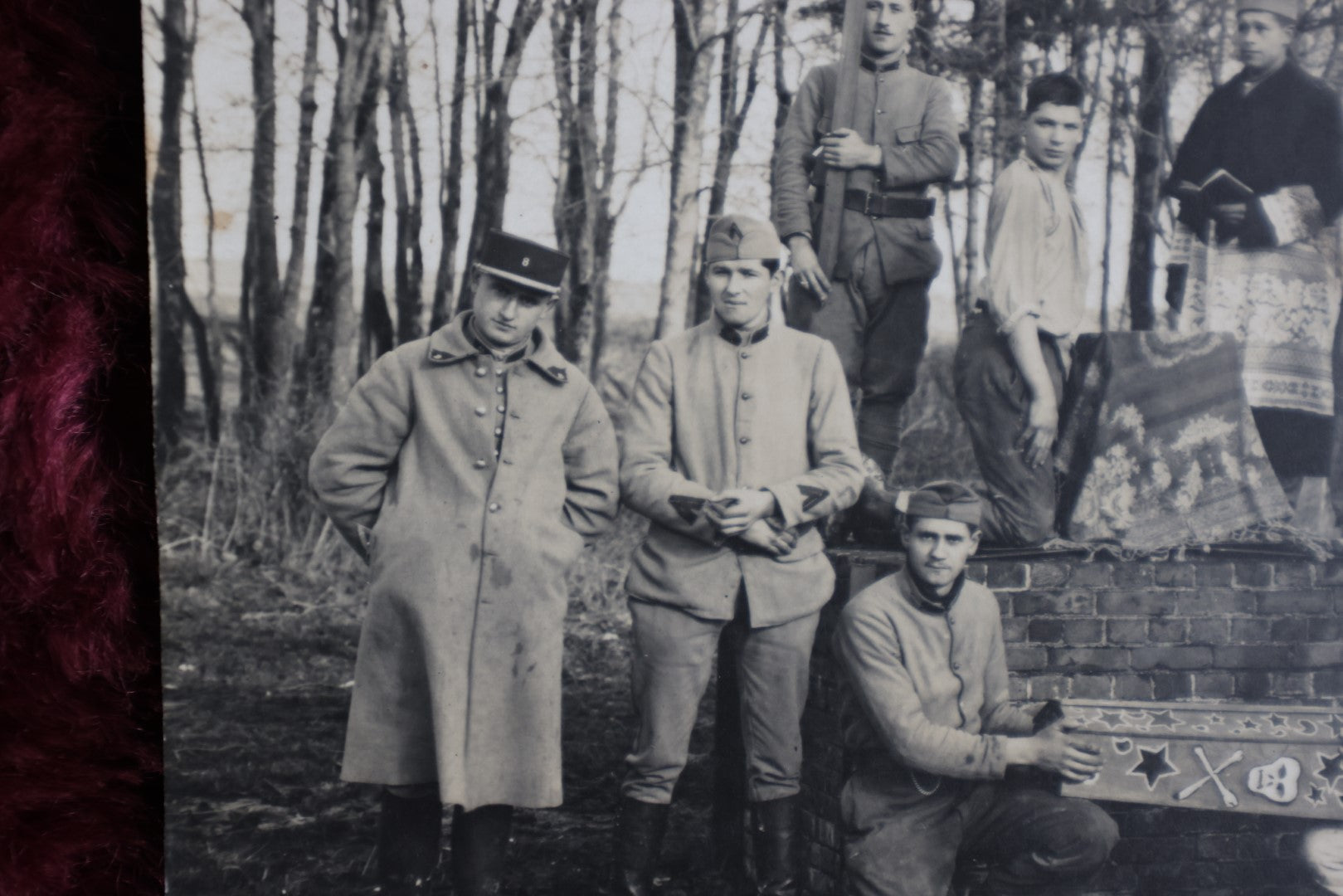 Lot 018 - Antique Rppc French Real-Photo Postcard Of Men Holding Folk Art Casket With Skull And Crossbones