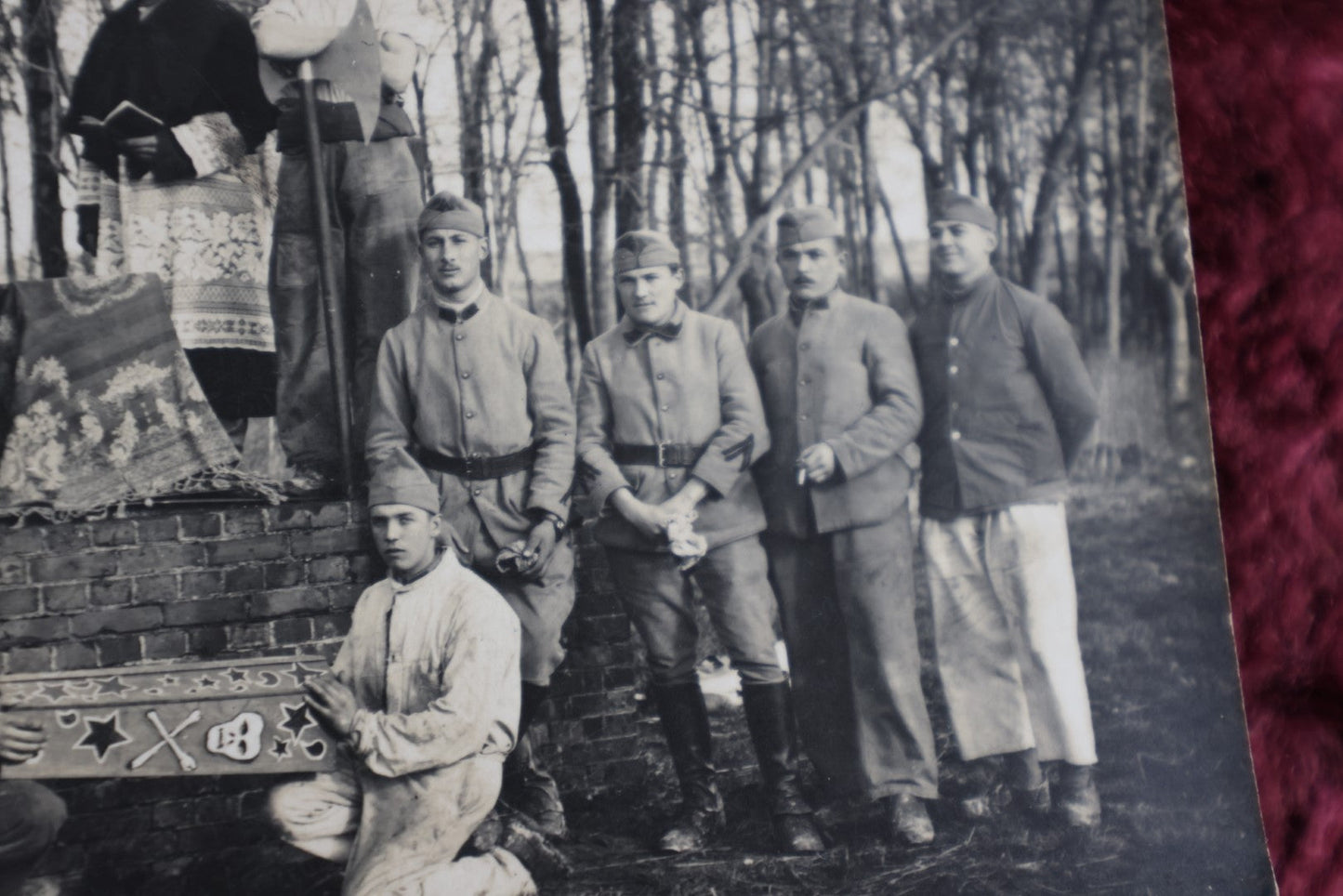 Lot 018 - Antique Rppc French Real-Photo Postcard Of Men Holding Folk Art Casket With Skull And Crossbones