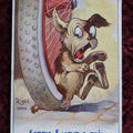 Lot 021 - Antique French Postcard Featuring Dog Getting His Tail Run Over, Signed Right 2898