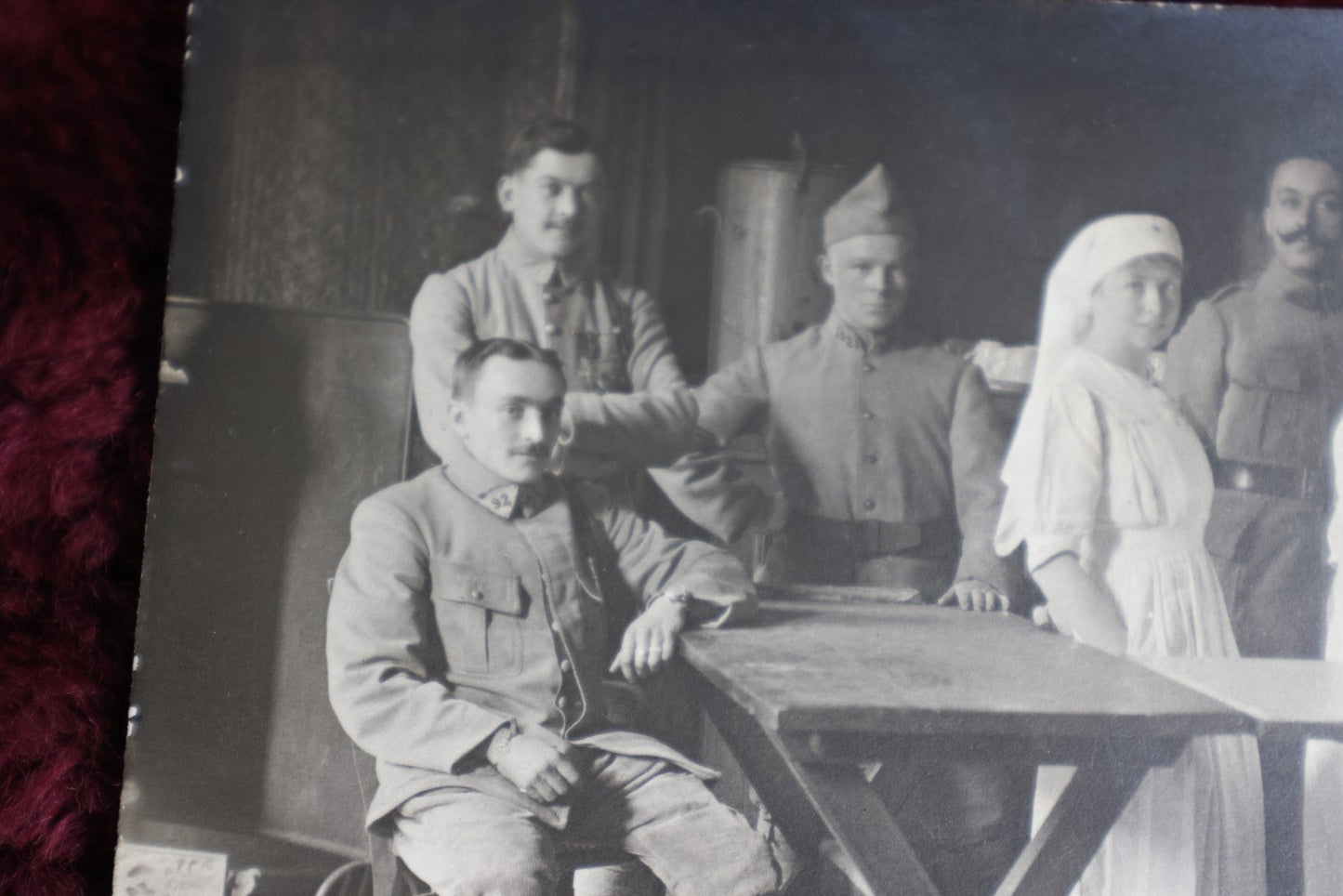 Lot 023 - Antique French Rppc Real Photo Postcard Of World War I Soldiers And Nurses, Propaganda Poster