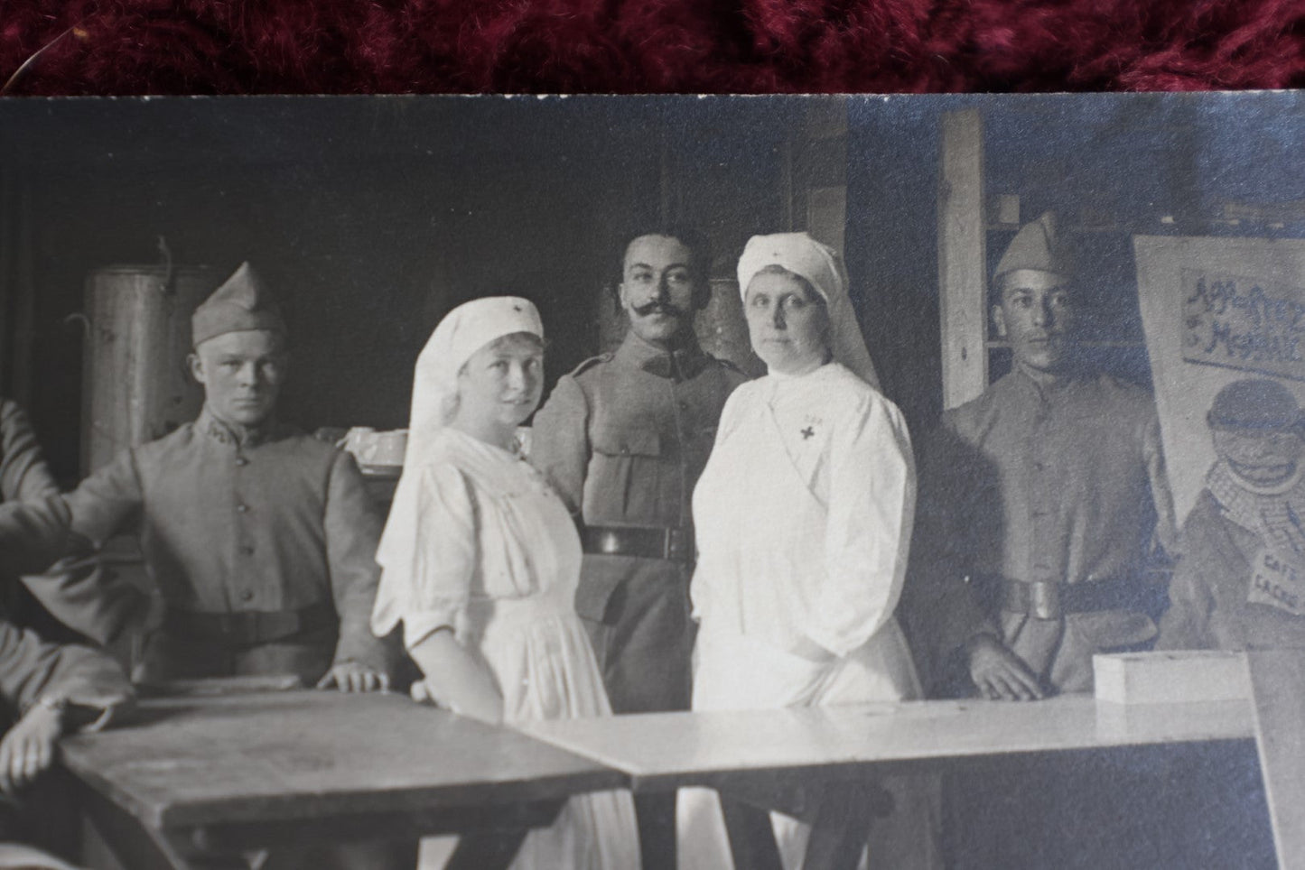 Lot 023 - Antique French Rppc Real Photo Postcard Of World War I Soldiers And Nurses, Propaganda Poster