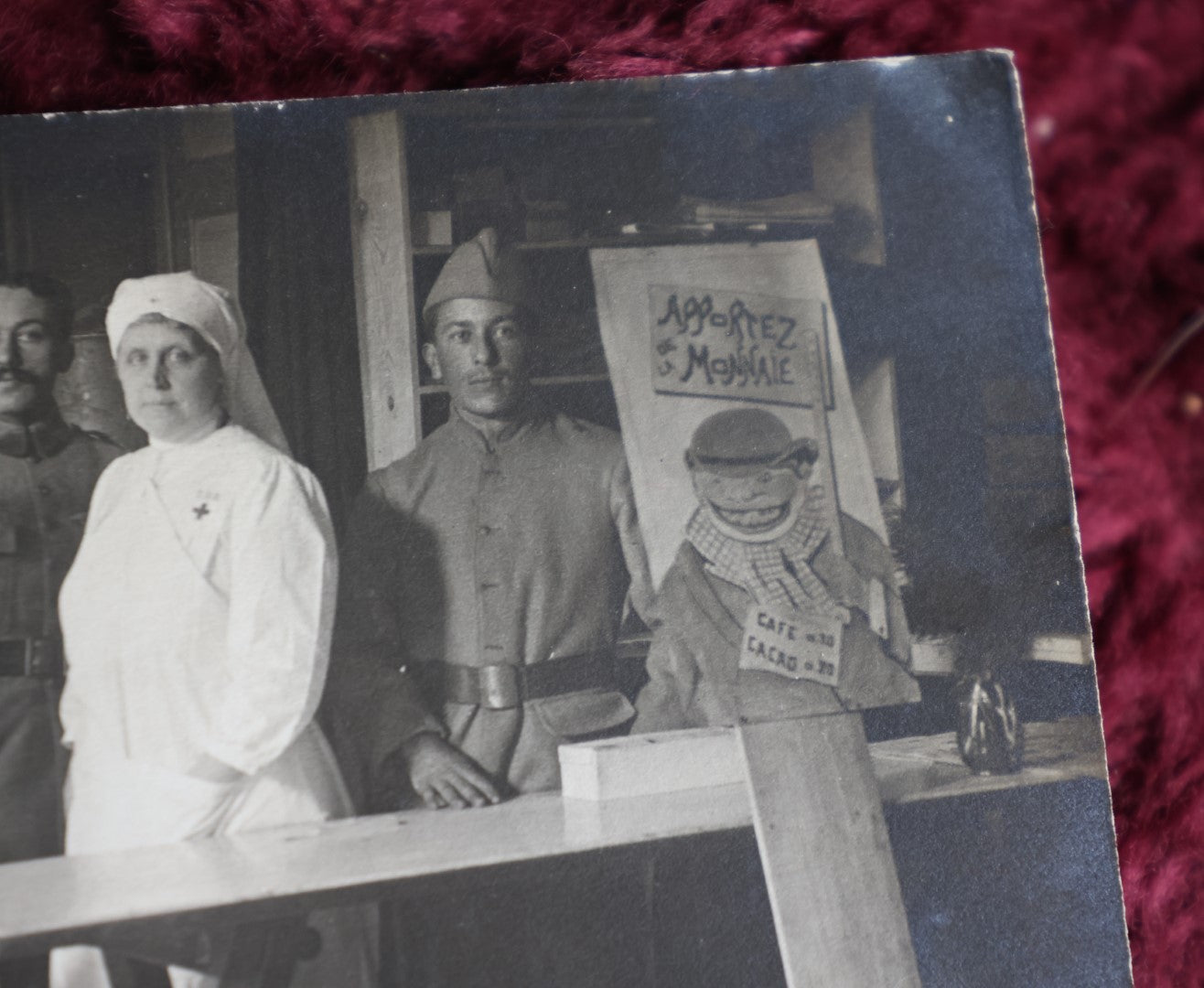 Lot 023 - Antique French Rppc Real Photo Postcard Of World War I Soldiers And Nurses, Propaganda Poster