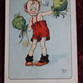 Antique French Cartoon Postcard, Little Boy Boxer, "Bob Plays Sports," Signed Mich